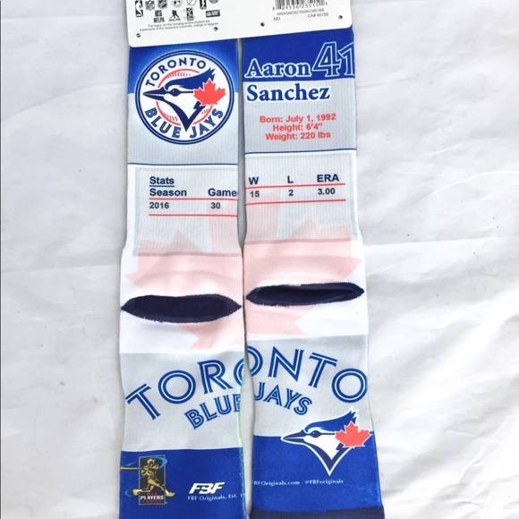 New For Bare Feet Toronto Blue Jays Aaron Sanchez MLB Player Photo Crew Socks M - Picture 5 of 10